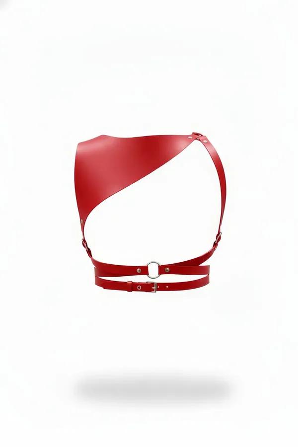 Asymmetrical Red Faux Leather Chest Harness
