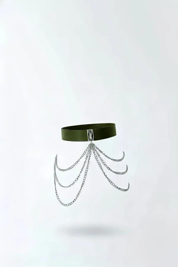 Faux Leather Waist Harness with Cascading Chains