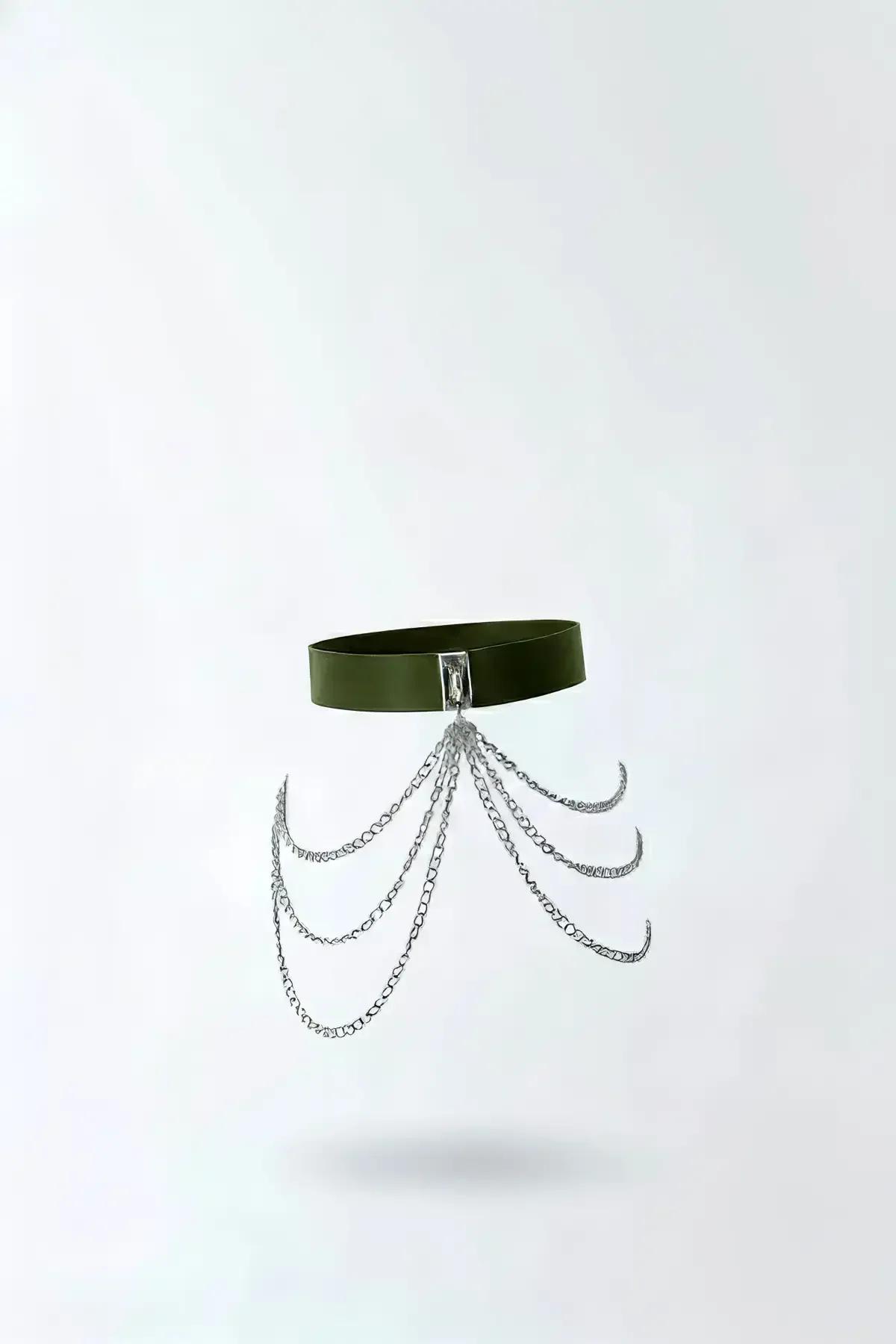 Faux Leather Waist Harness with Cascading Chains