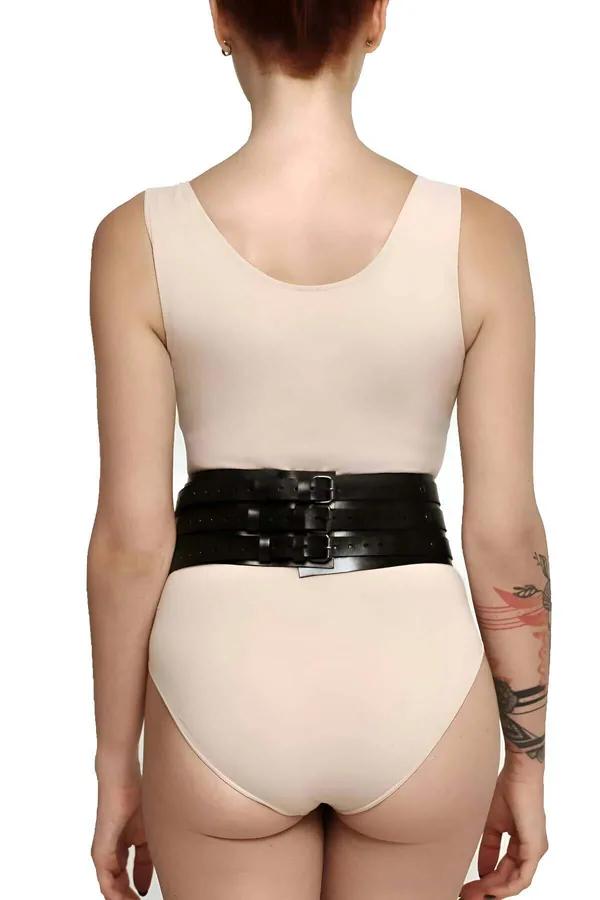 V-Cut Faux Leather Waist Cincher with Rivets