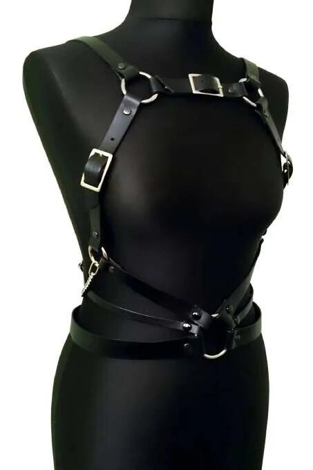 Adjustable Faux Leather Full Body Harness with O-Rings