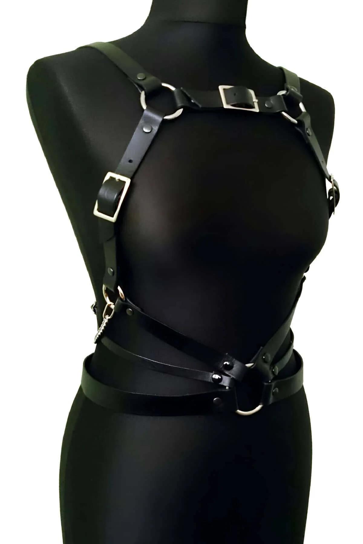 Adjustable Faux Leather Full Body Harness with O-Rings
