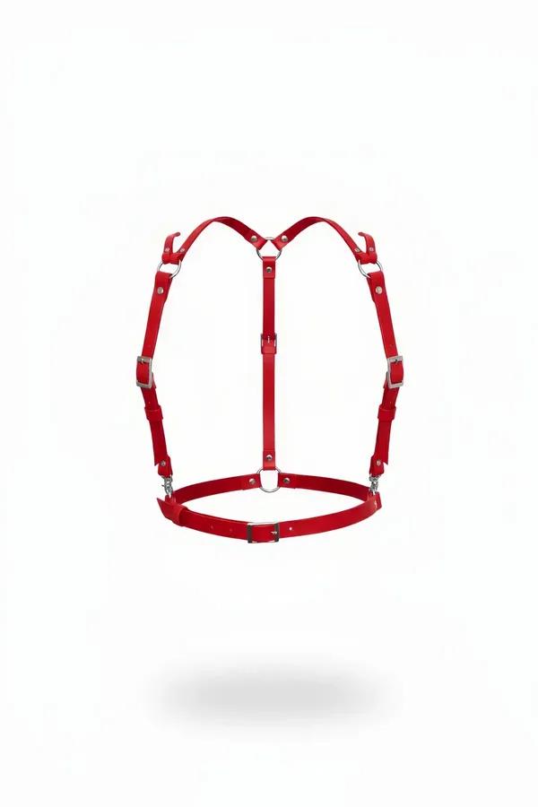 Red Faux Leather Waist & Shoulder Body Harness