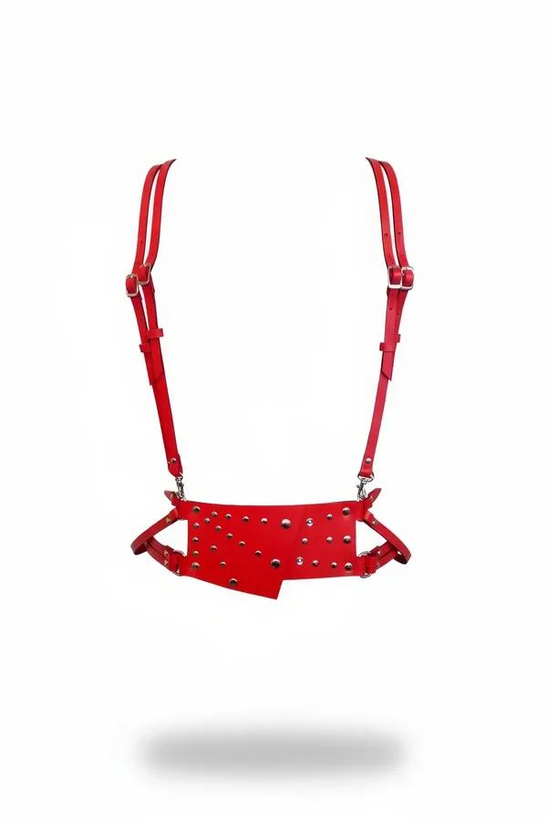 Red Asymmetrical Studded Underbust Harness