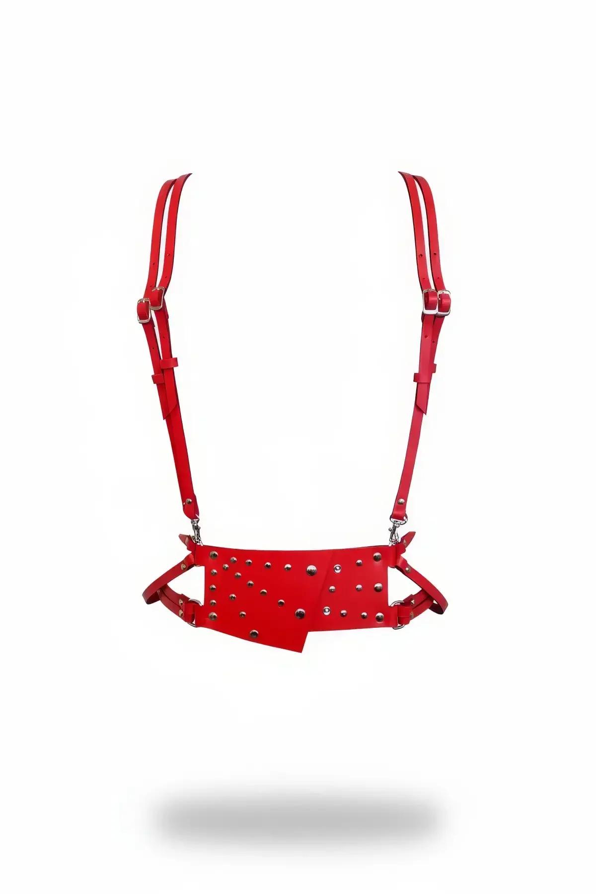 Red Asymmetrical Studded Underbust Harness