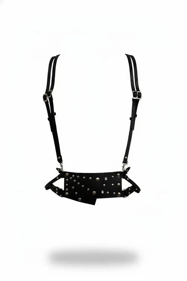 Studded Faux Leather Waist Harness with Asymmetric Panel