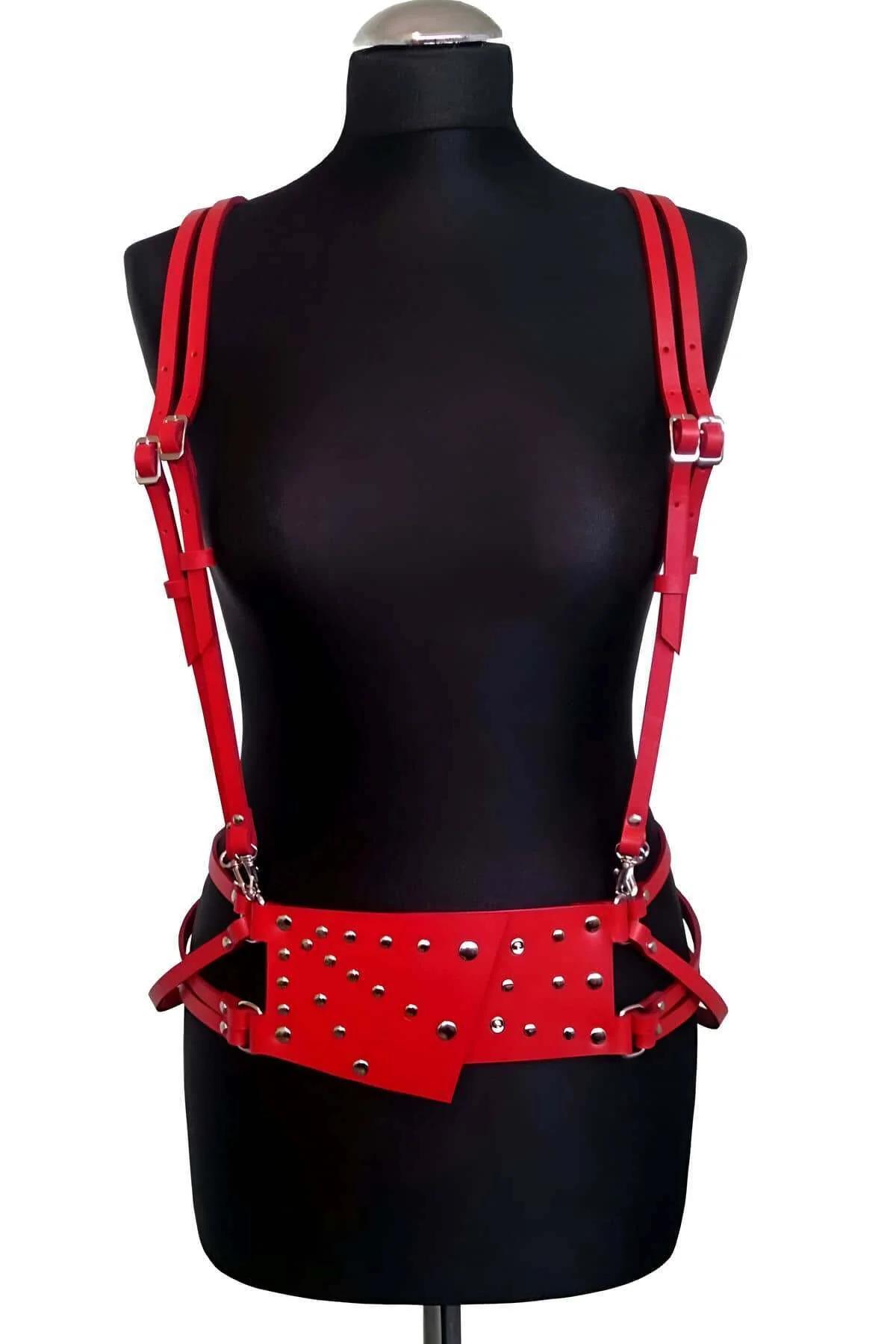 Studded Faux Leather Body Harness with Adjustable Straps