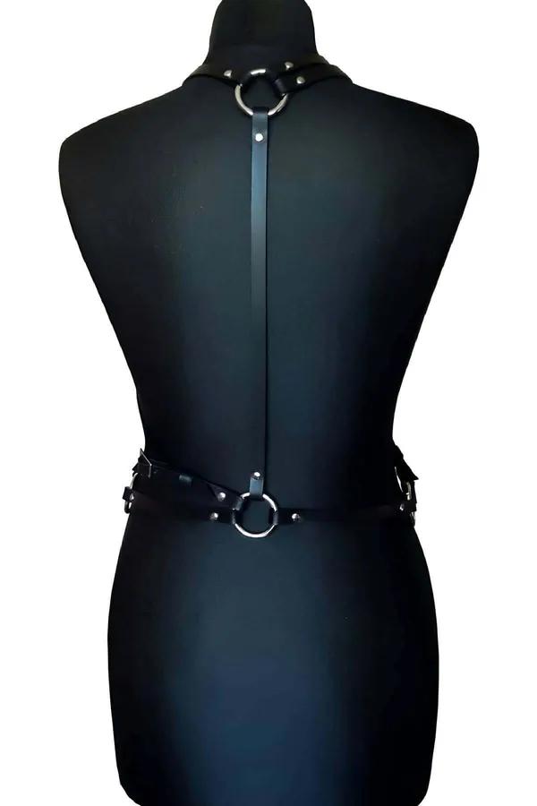 Criss-Cross Faux Leather Chest Harness with Waist Belt