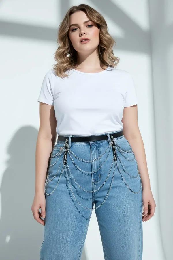 Multi-Chain Draped Waist Belt with Silver Hardware