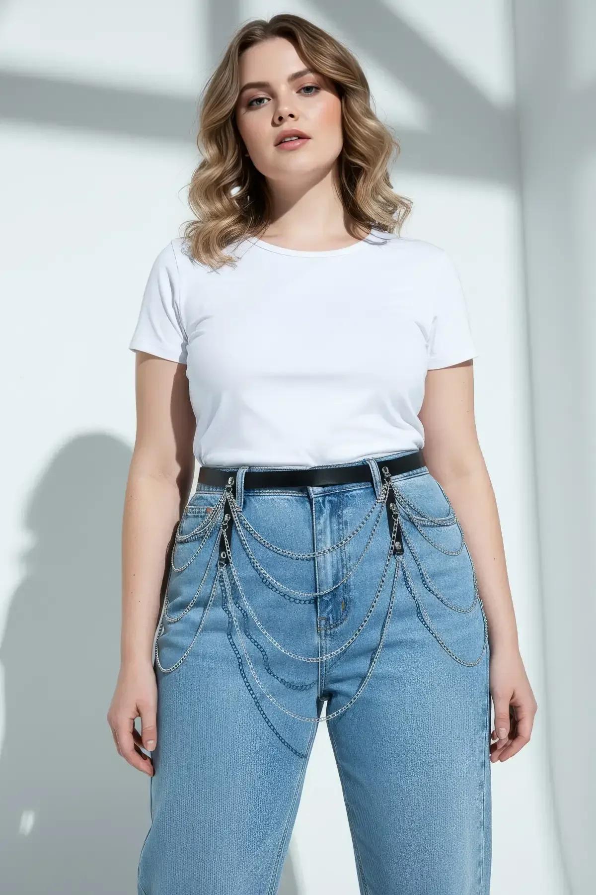 Multi-Chain Draped Waist Belt with Silver Hardware