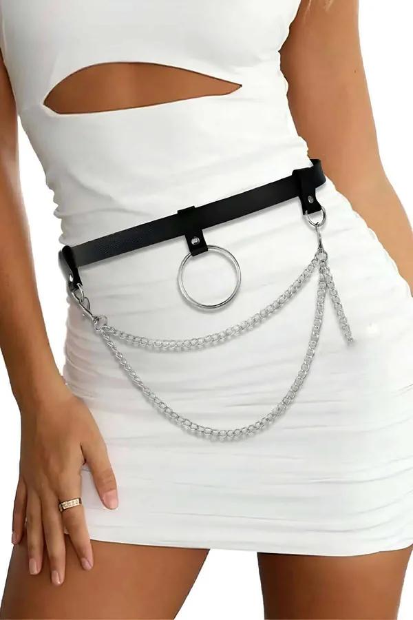 Faux Leather Waist Belt with Chain & Butterfly Charm