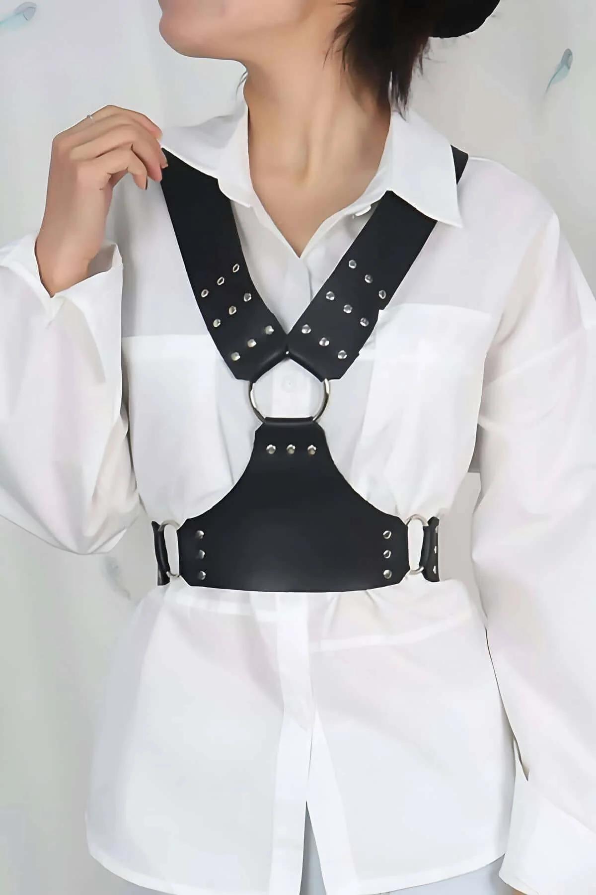 Studded Chest Harness with O-Ring Detail