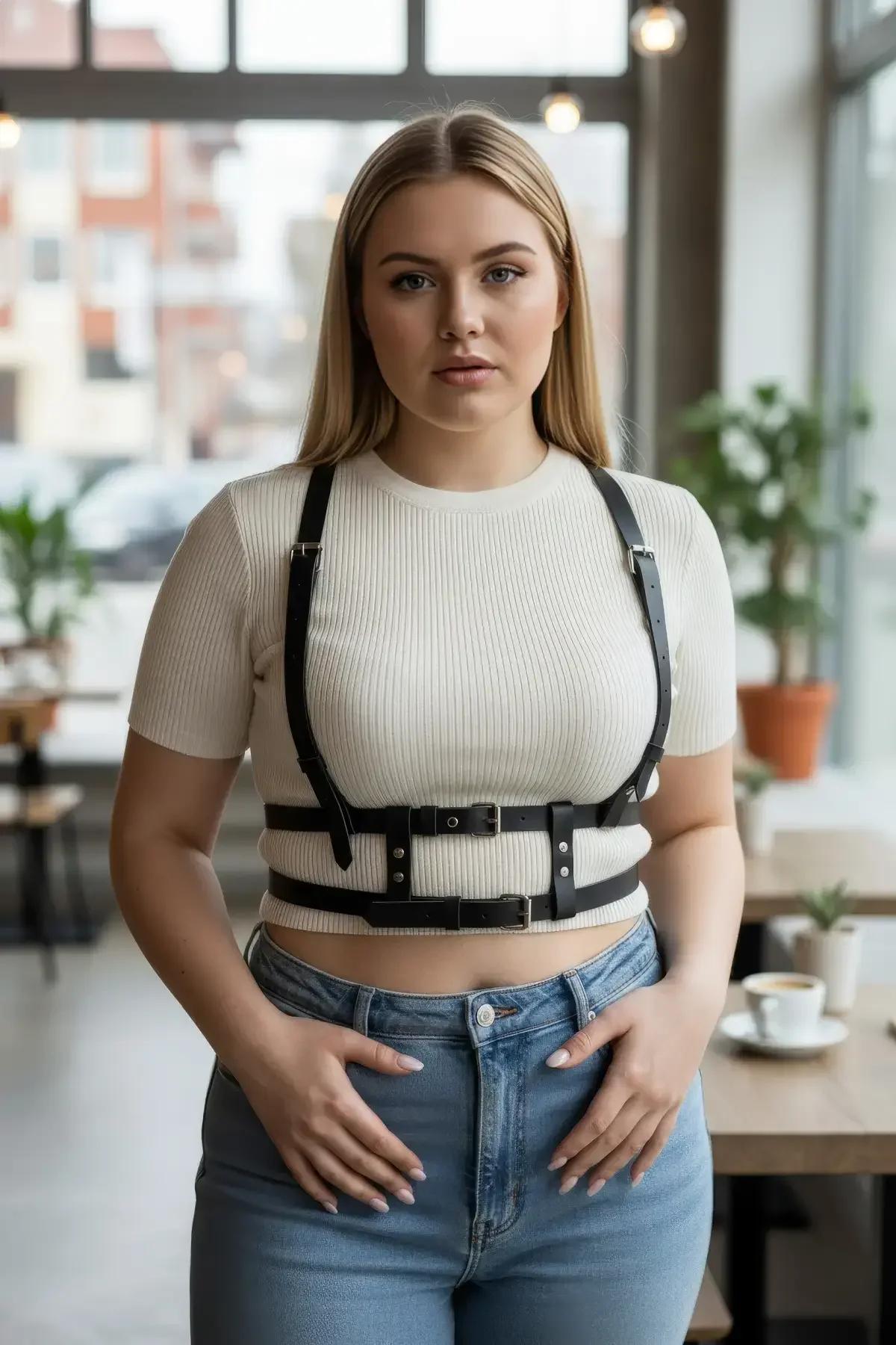 Adjustable Buckle Faux Leather Chest Harness