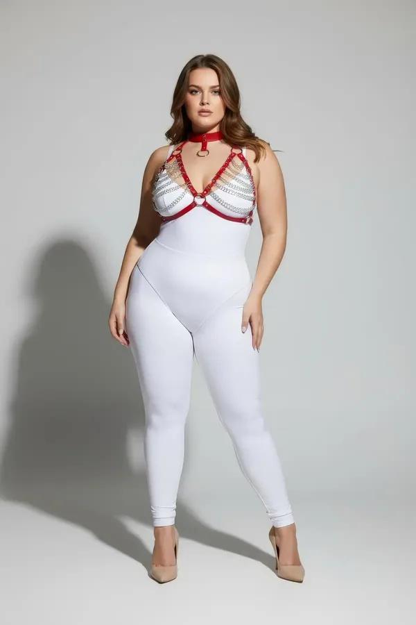 Red Chain & Faux Leather Body Harness