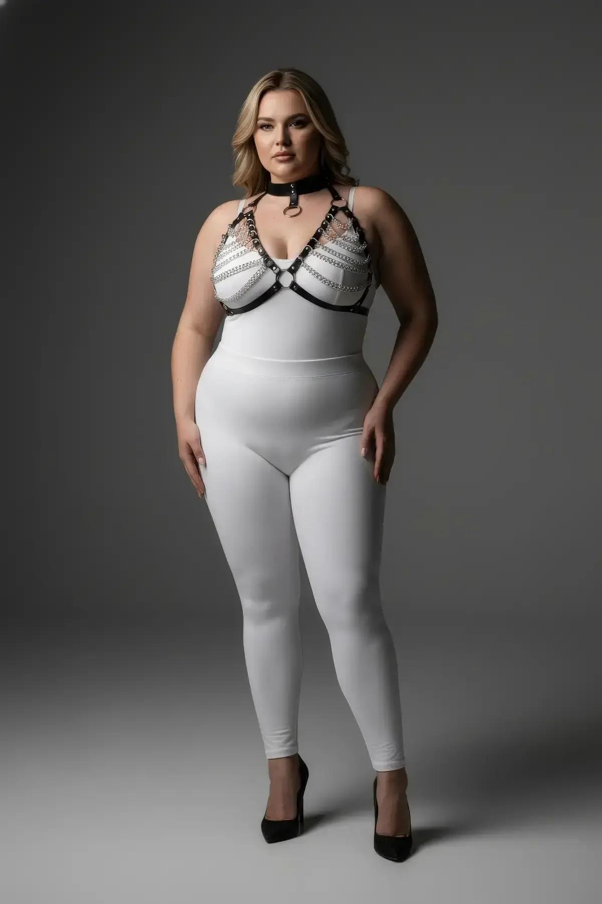 Chain Detail Body Harness with Choker Collar
