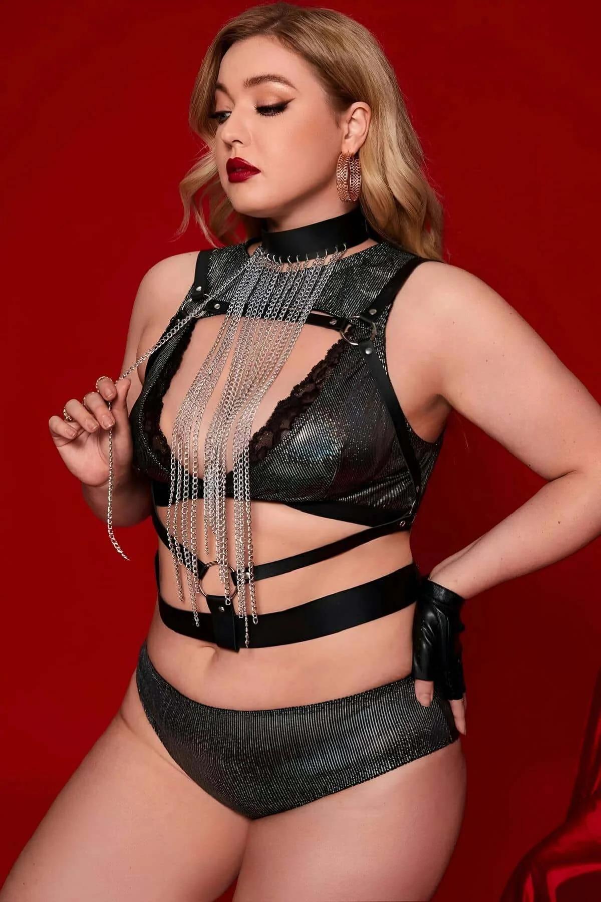 Choker Neck Body Harness with Cascading Chain Detail