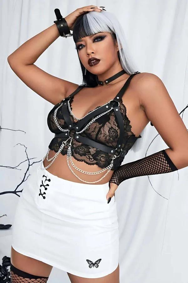 Chain & O-Ring Faux Leather Chest Harness