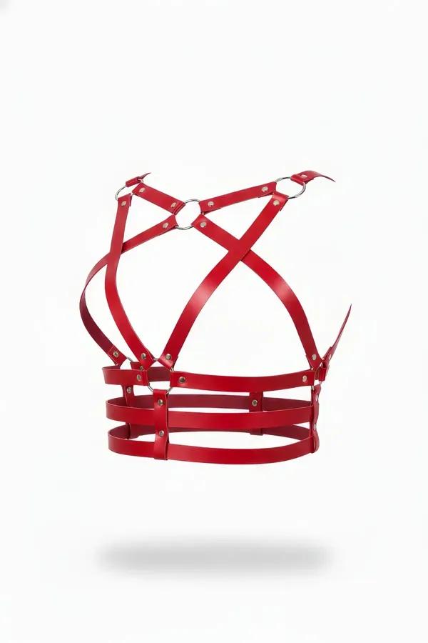Caged Chest Harness with Silver O-Rings and Adjustable Straps