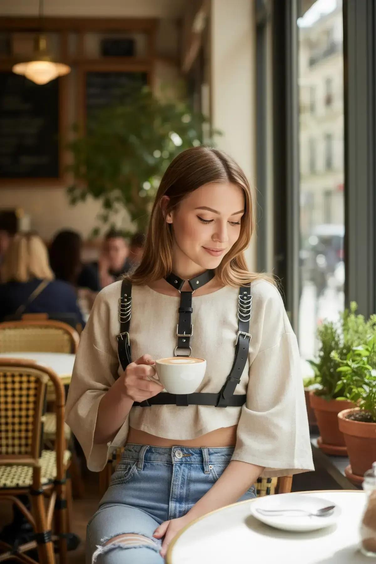 Multi-Strap Chest Harness with Integrated Choker