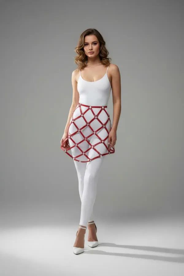 Red Lattice Pattern Faux Leather Skirt Harness