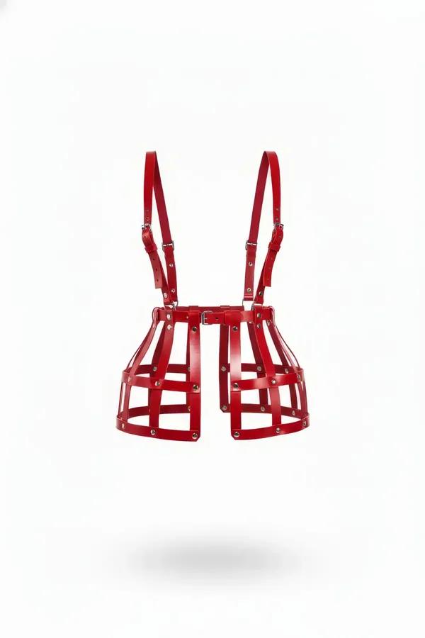Red Faux Leather Caged Waist Harness Skirt
