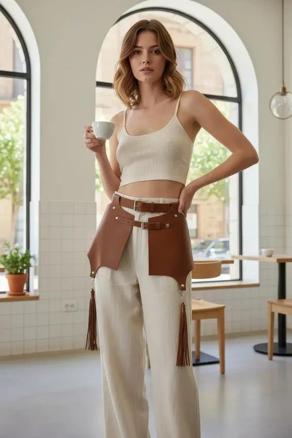 Faux Leather Waist Harness with Layered Panel & Tassels