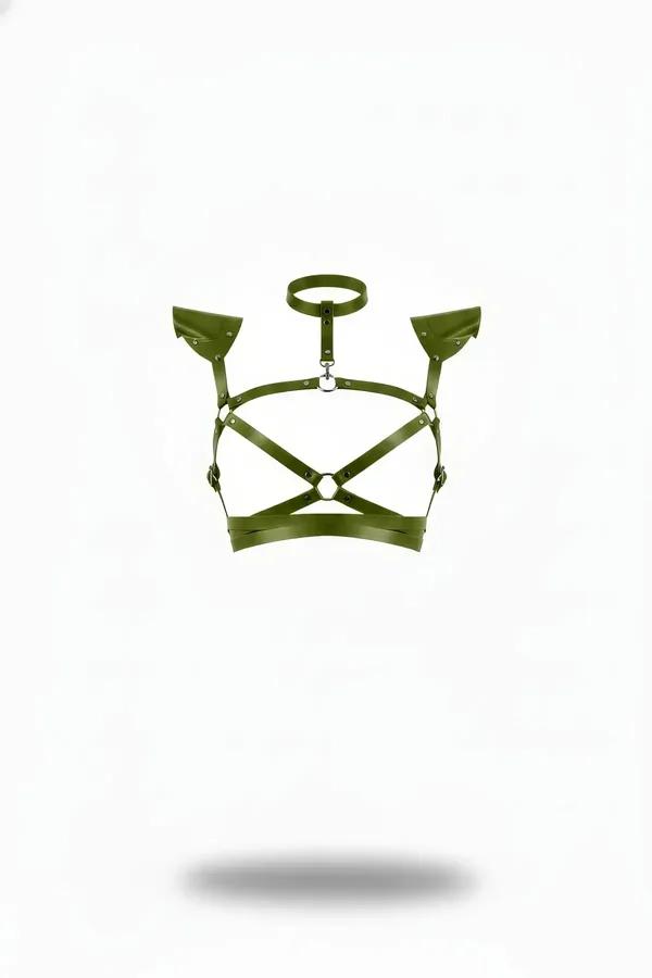 Structured Shoulder Chest Harness with Choker and O-Ring
