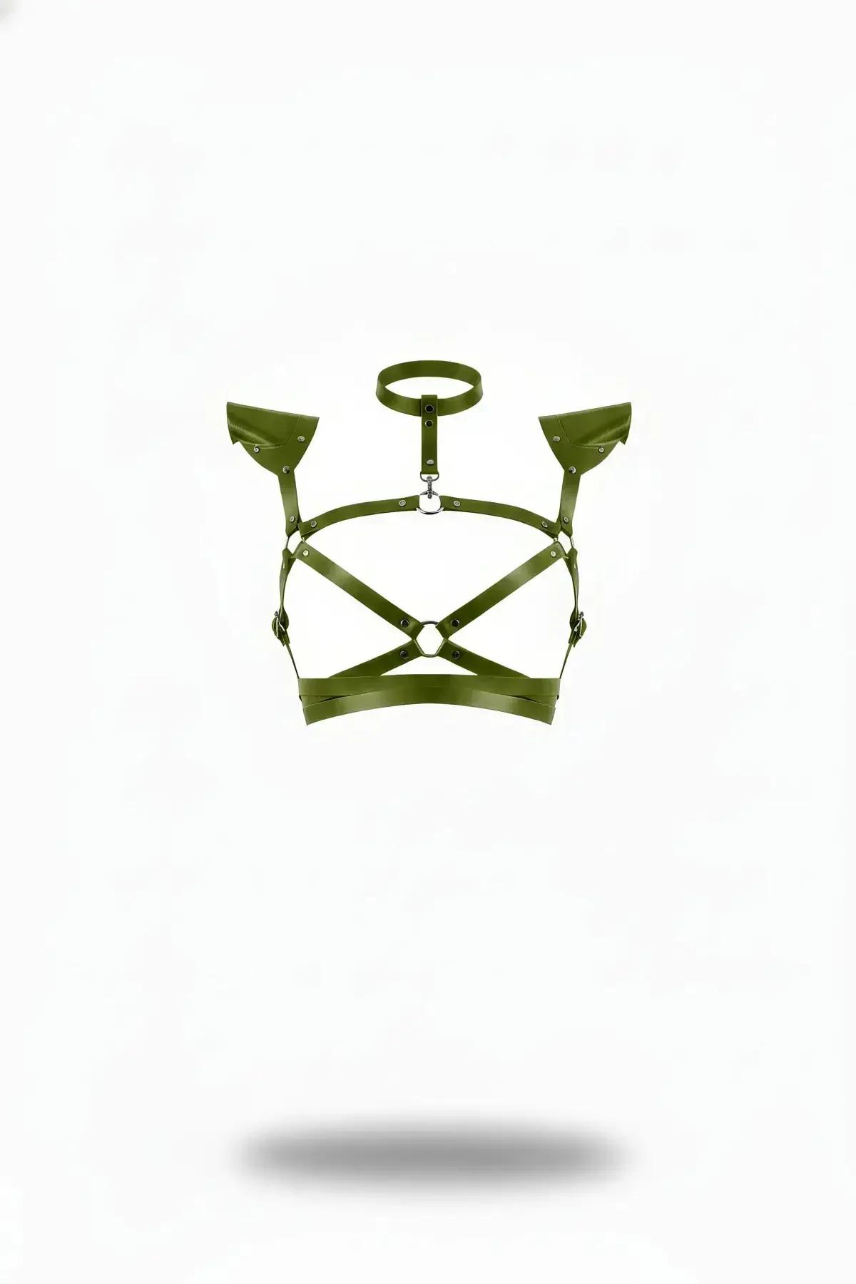 Structured Shoulder Chest Harness with Choker and O-Ring