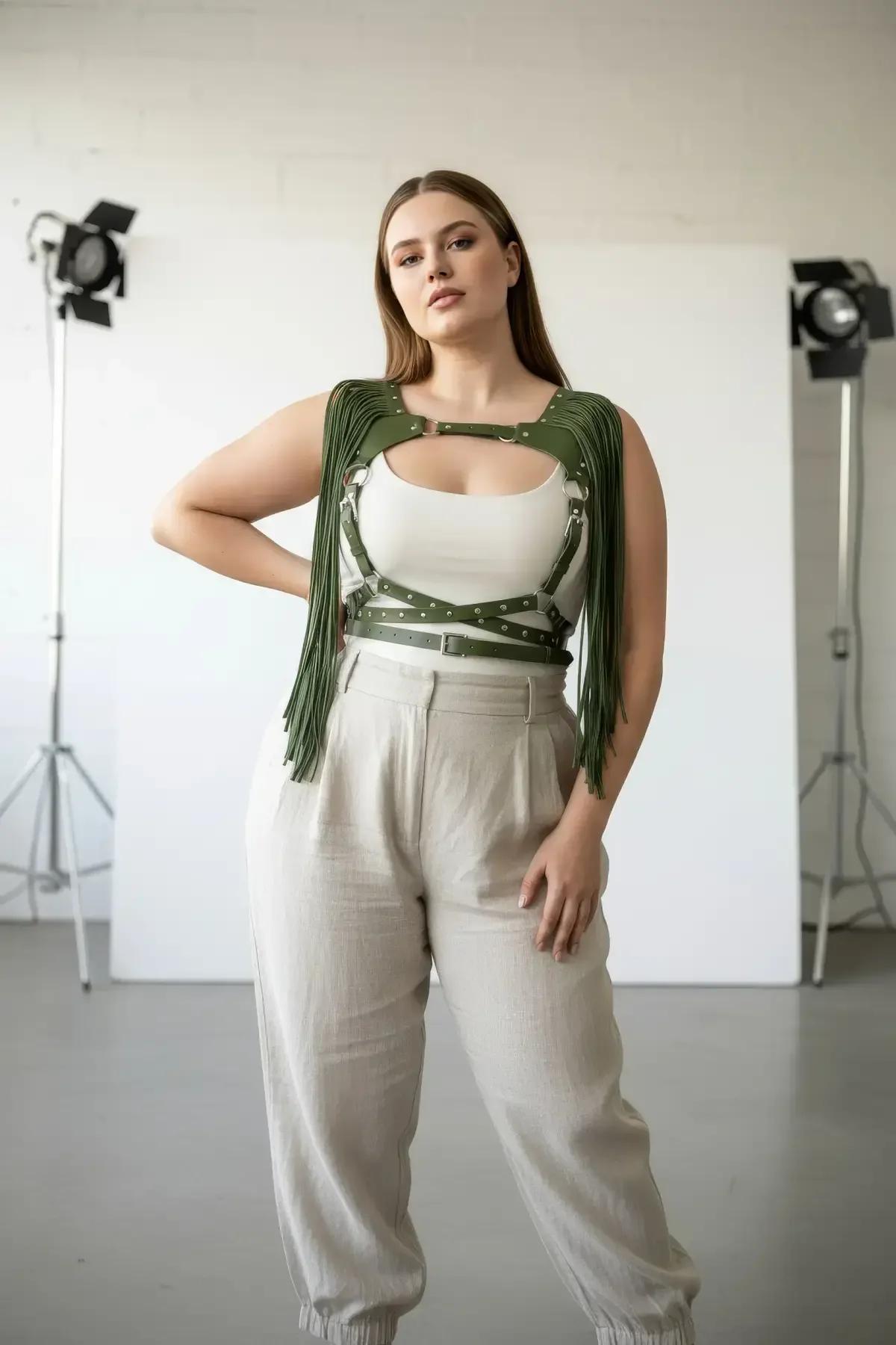 Fringed Chest Harness with Studded Vegan Leather
