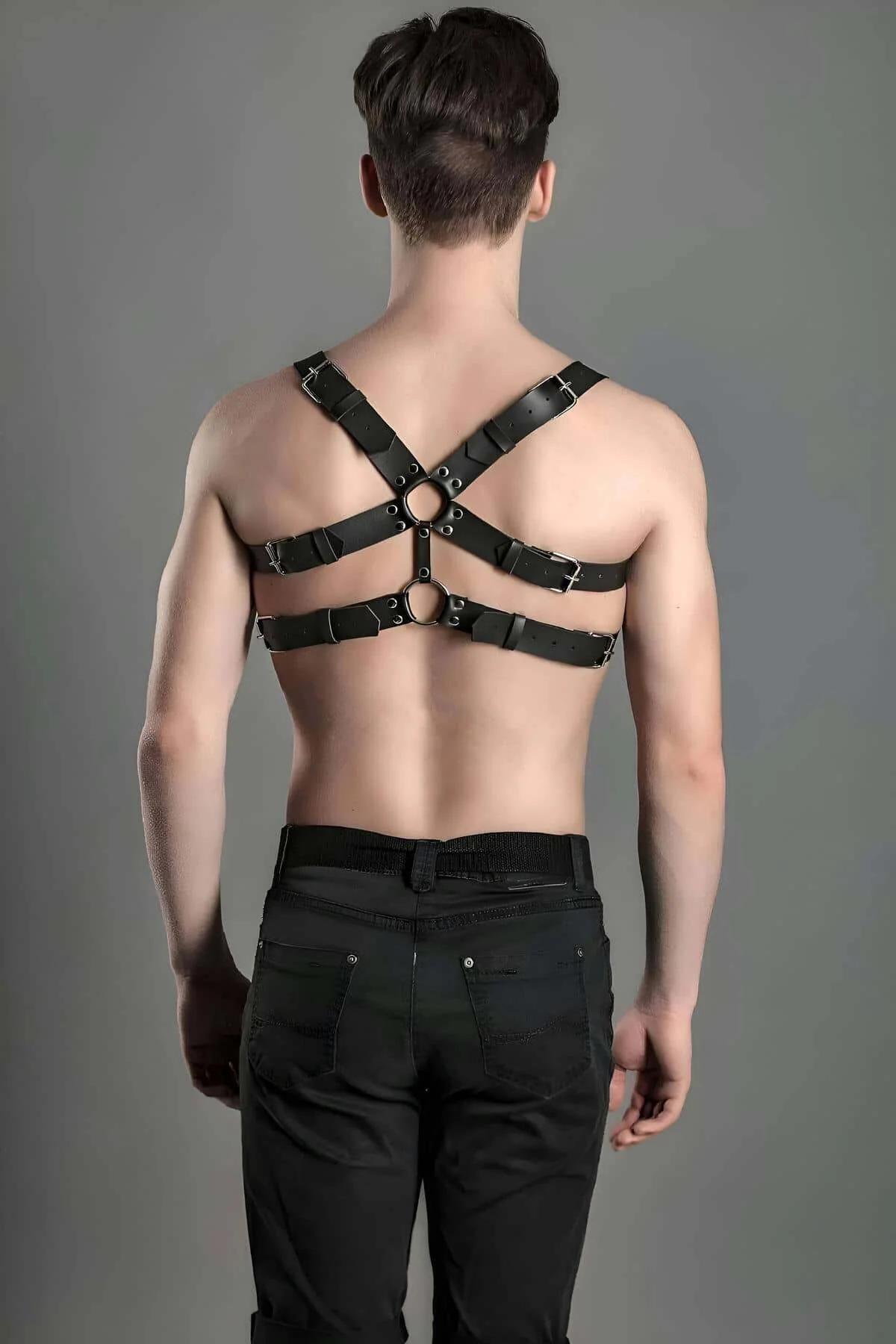 Studded Faux Leather Chest Harness with O-Rings
