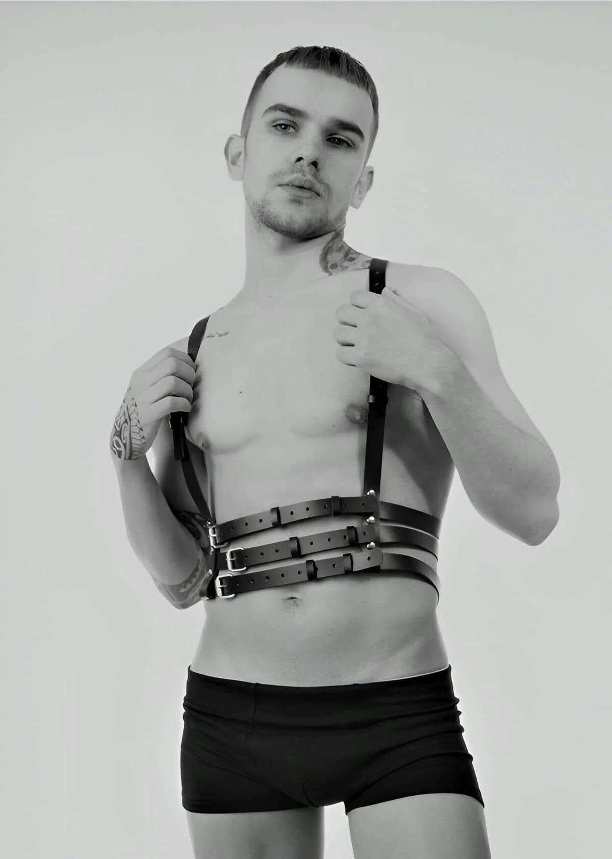 Triple-Strap Chest Harness in Adjustable Faux Leather