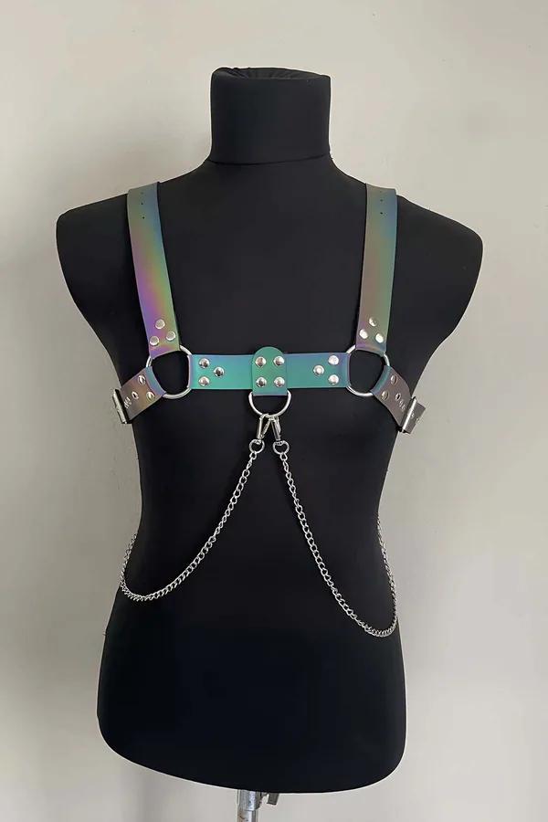 Rainbow Iridescent Body Harness with Chains