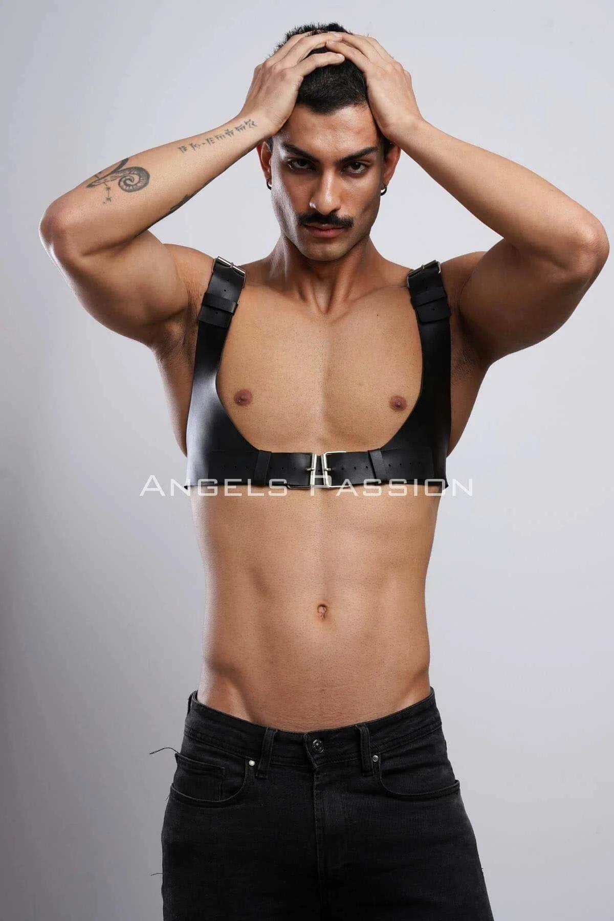 Adjustable Faux Leather Chest Harness with Buckle