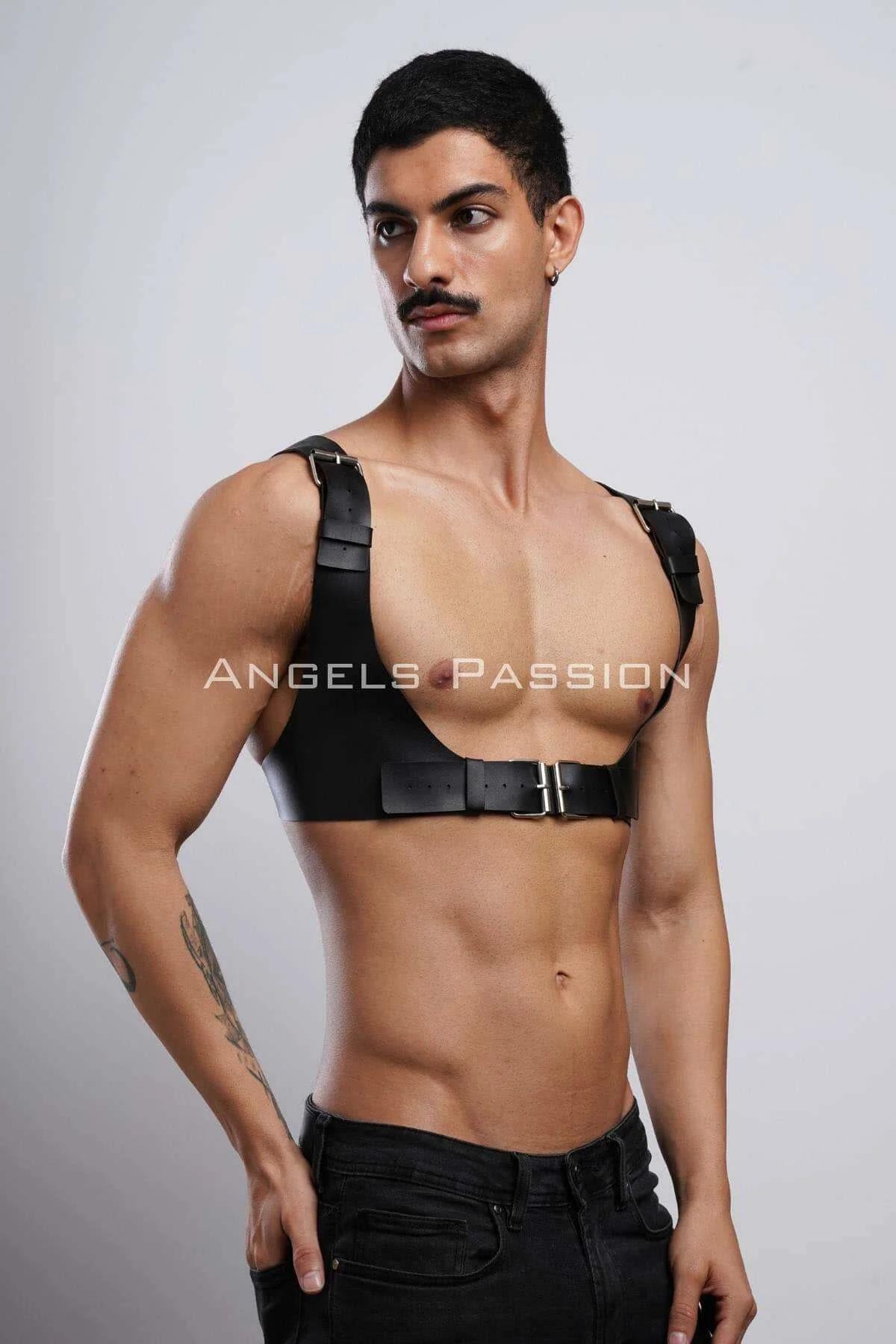 Adjustable Faux Leather Chest Harness with Buckle