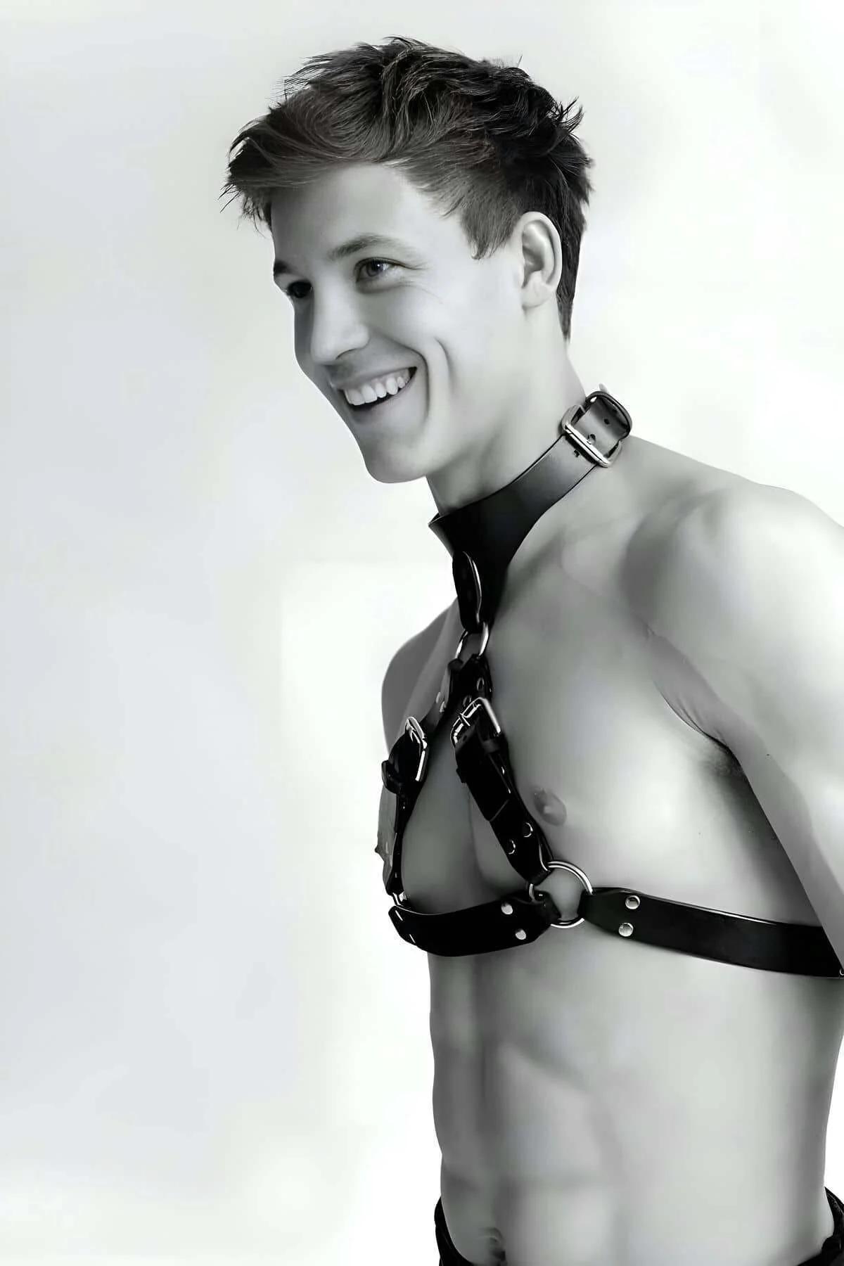 Faux Leather Chest Harness with Collar and Armbands