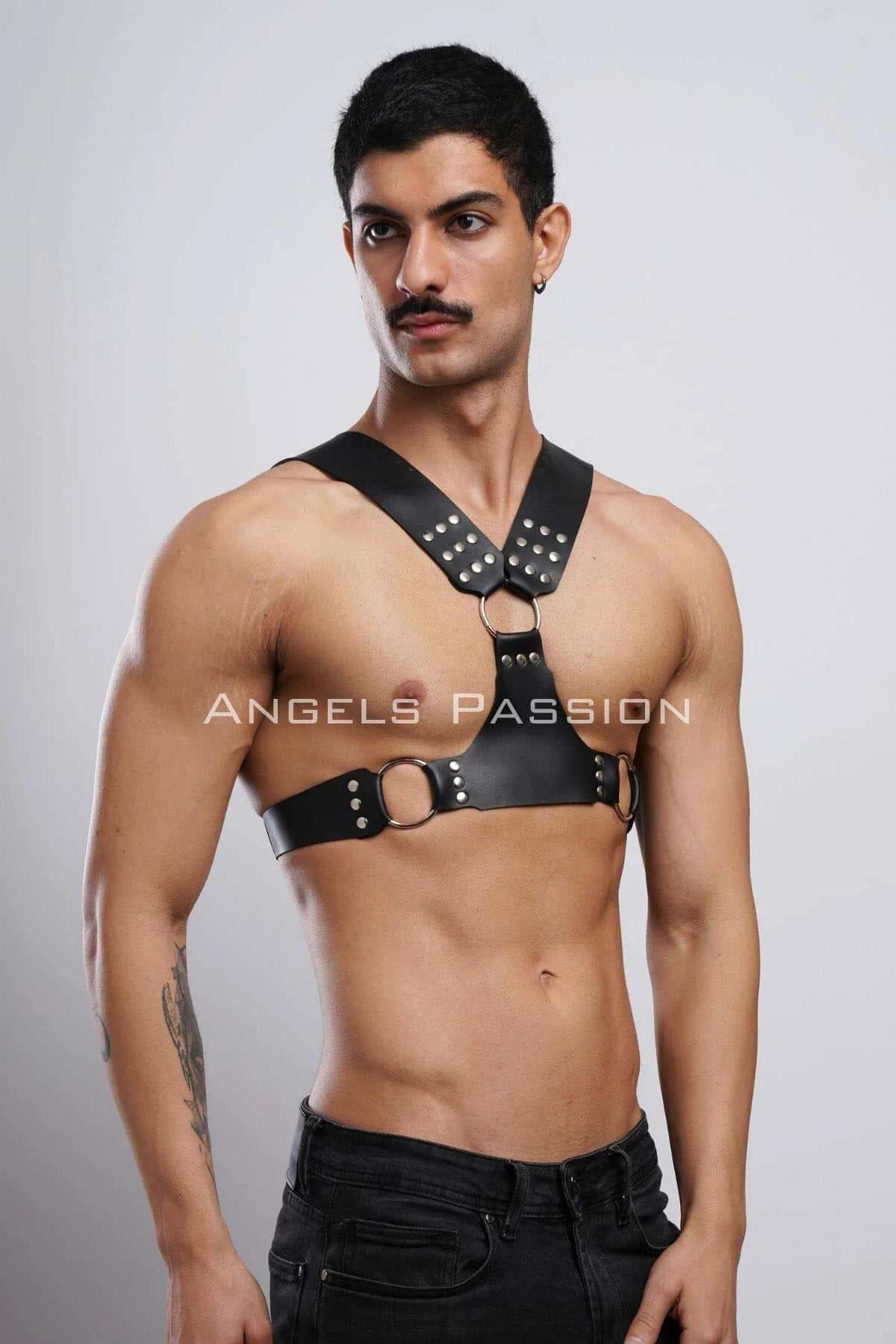 Studded Faux Leather Chest Harness with O-Ring