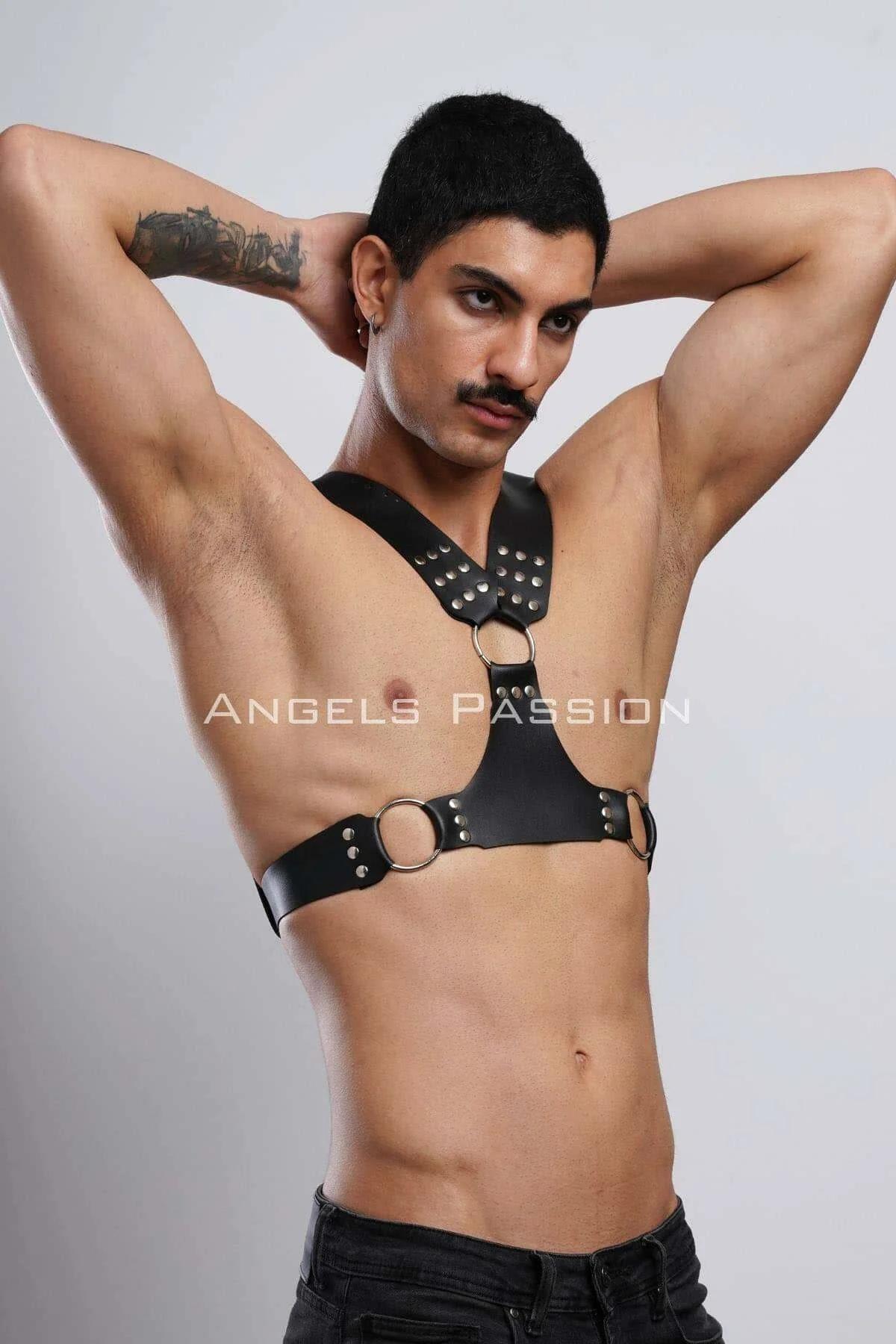 Studded Faux Leather Chest Harness with O-Ring