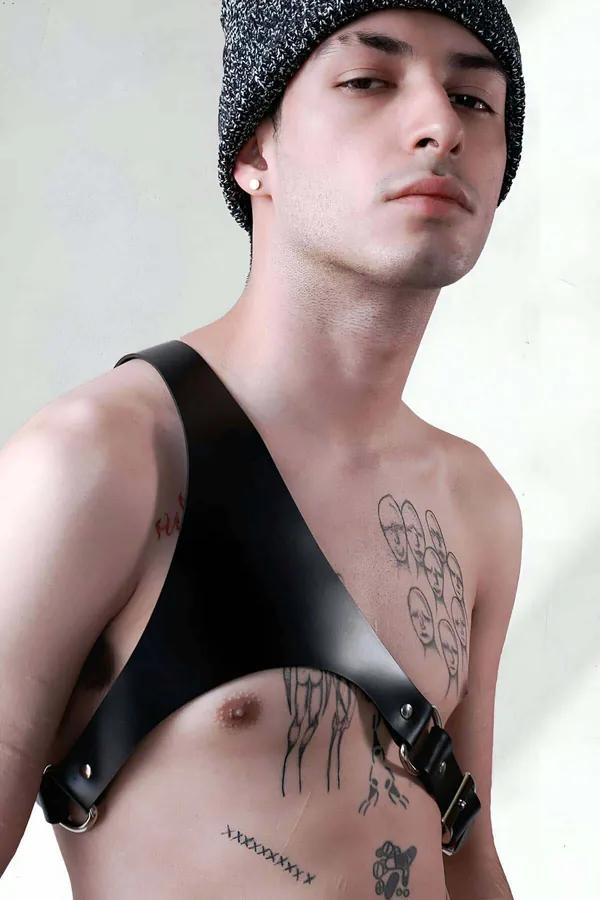 Single Shoulder Faux Leather Harness with Buckle