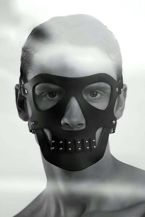Faux Leather Skull Mask with Studded Jaw Detail