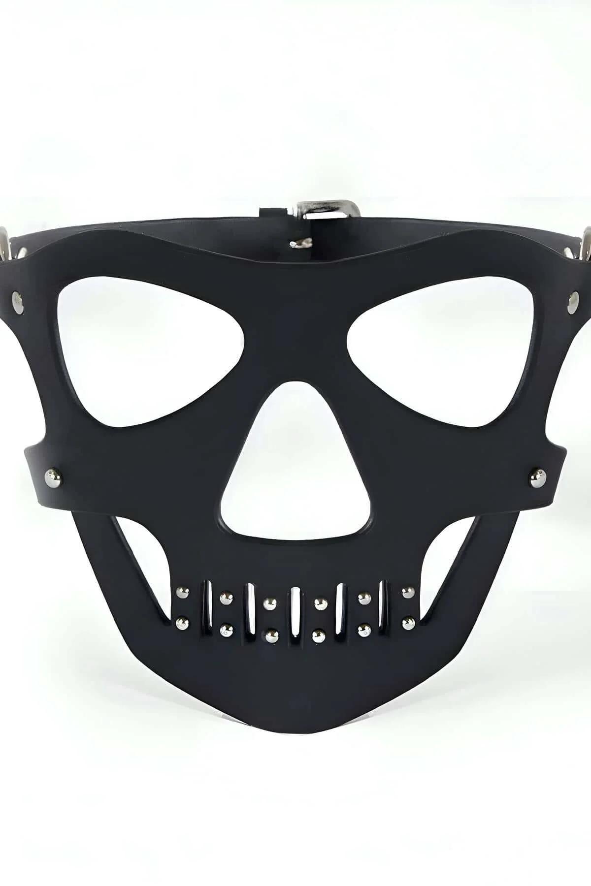 Faux Leather Skull Mask with Studded Jaw Detail