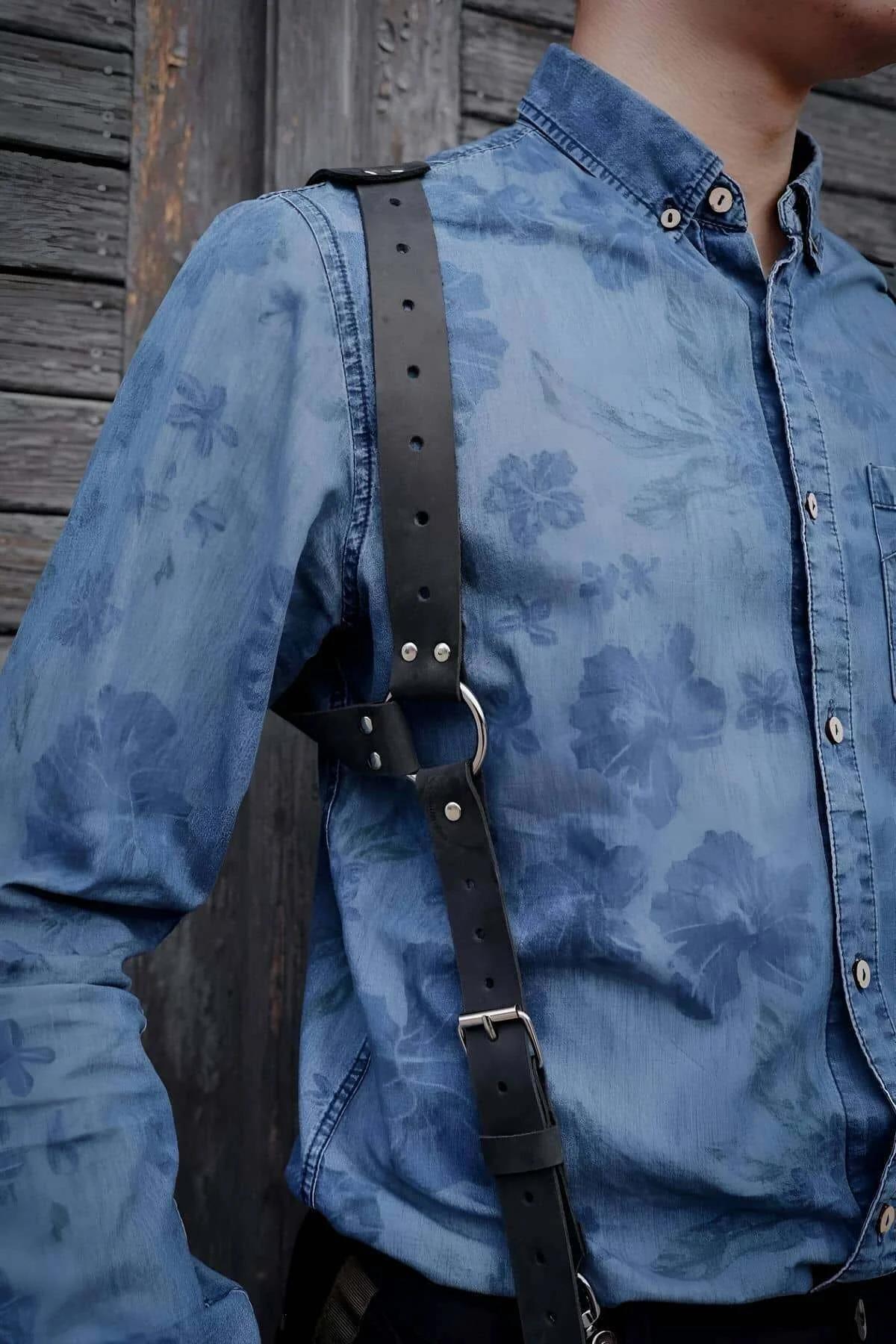 Adjustable Faux Leather Chest Harness with Buckles