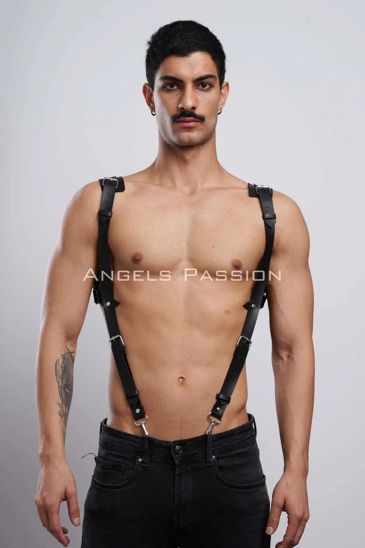 Adjustable Faux Leather Body Harness with Silver Buckles