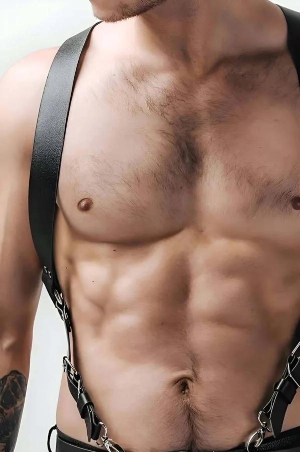 Adjustable Faux Leather Body Harness with Silver Hardware