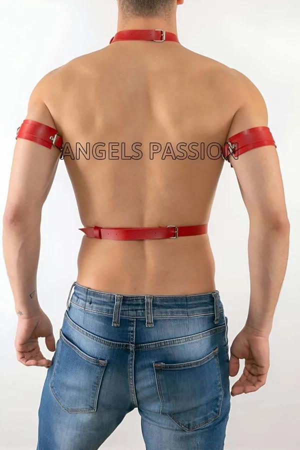 Red Faux Leather Chest Harness with Armbands Set