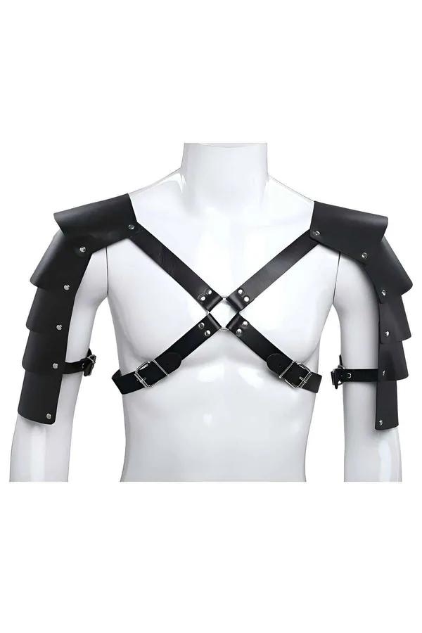 Black Faux Leather Shoulder Armor Harness