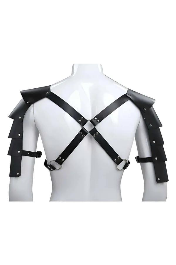 Black Faux Leather Shoulder Armor Harness