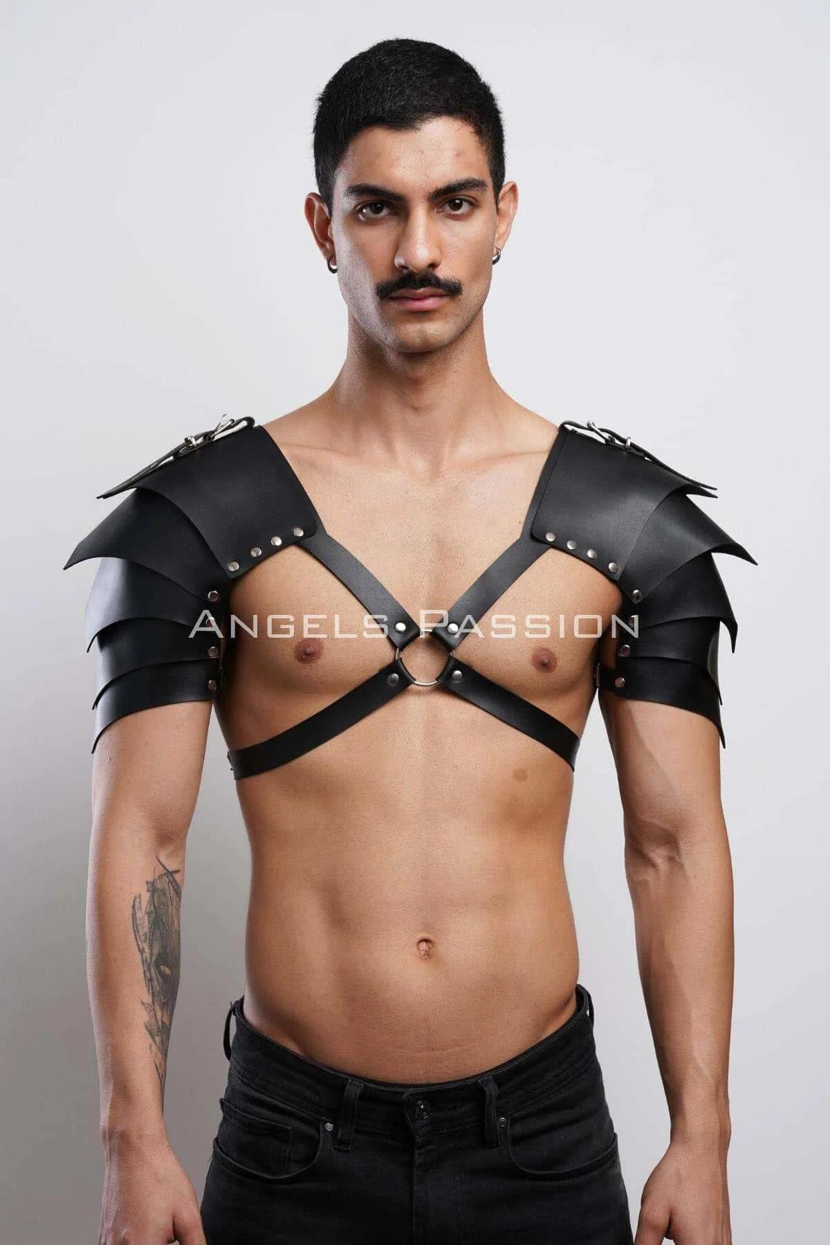 Black Faux Leather Shoulder Armor Harness