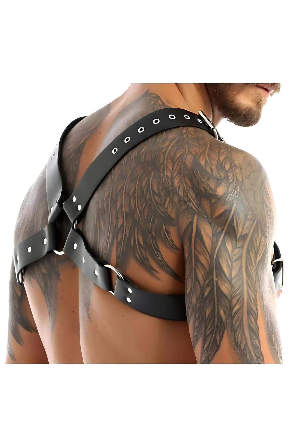 Adjustable Faux Leather Chest Harness with O-Ring