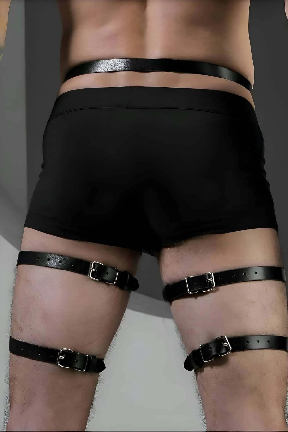 Black Faux Leather Leg Harness with O-Rings