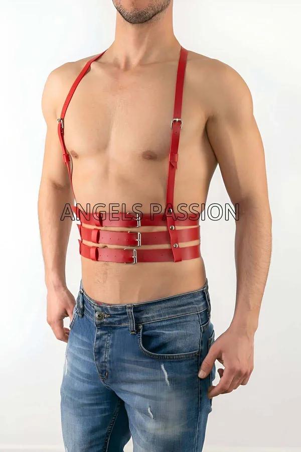 Red Strappy Faux Leather Chest Harness